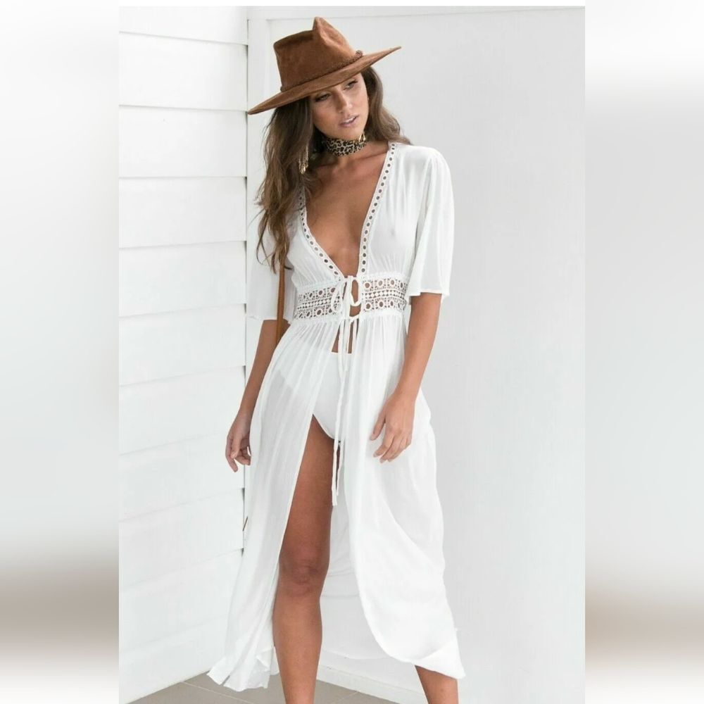 Women's Bathing Suit Cover Up Lace Boho Beach Maxi Summer Bikini Sundress Dress